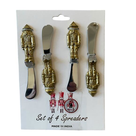 Holiday Gold Nutcracker Knife Set of 4 Small 5.5in Stainless Steel Christmas New